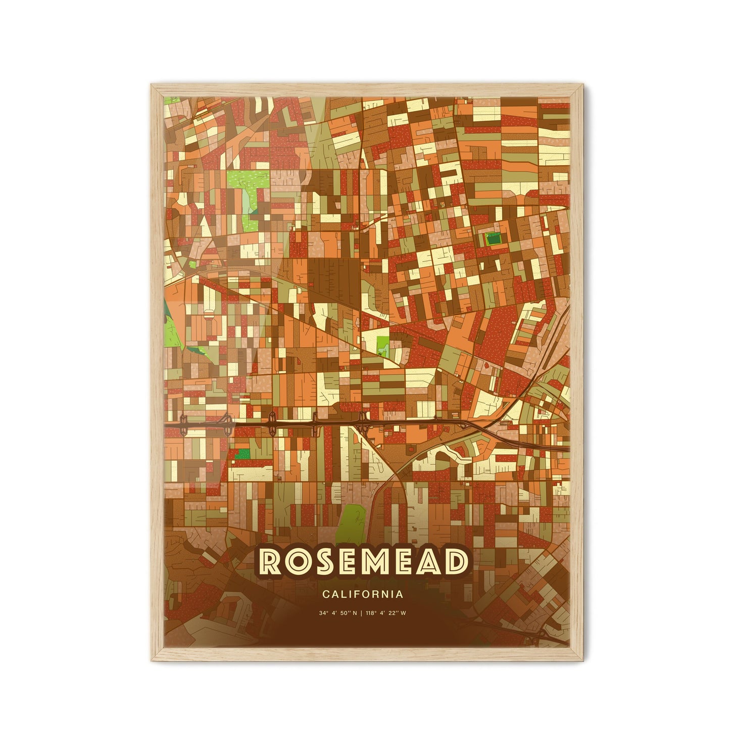 Colorful ROSEMEAD CALIFORNIA Fine Art Map Farmhouse