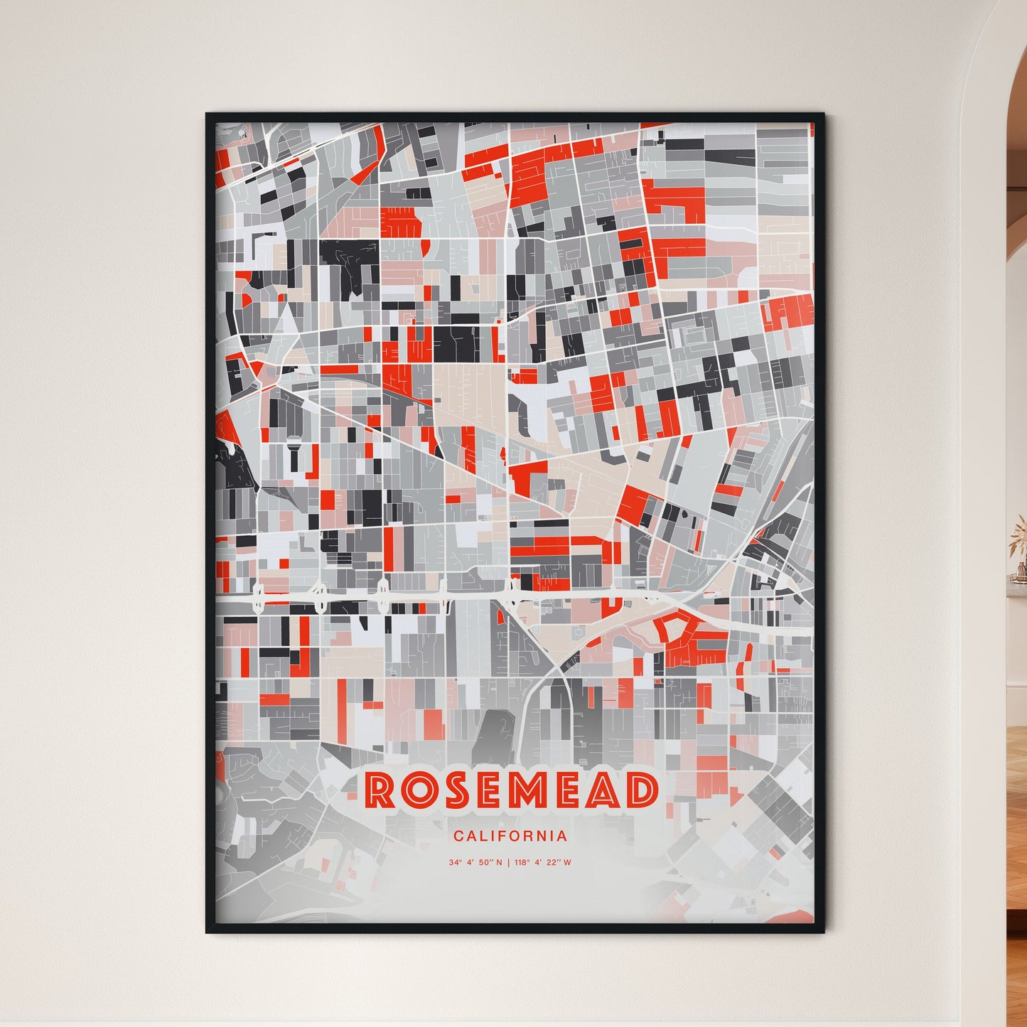 Colorful ROSEMEAD CALIFORNIA Fine Art Map Modern