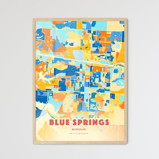 Colorful BLUE SPRINGS MISSOURI Fine Art Map Blue Orange