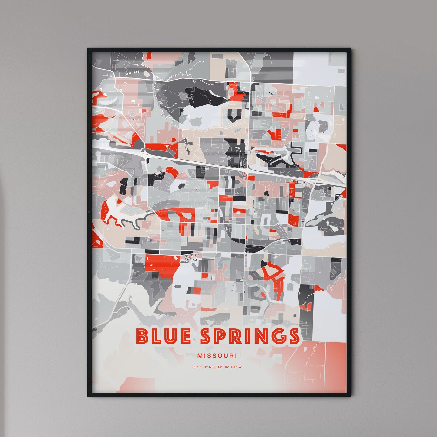 Colorful BLUE SPRINGS MISSOURI Fine Art Map Modern