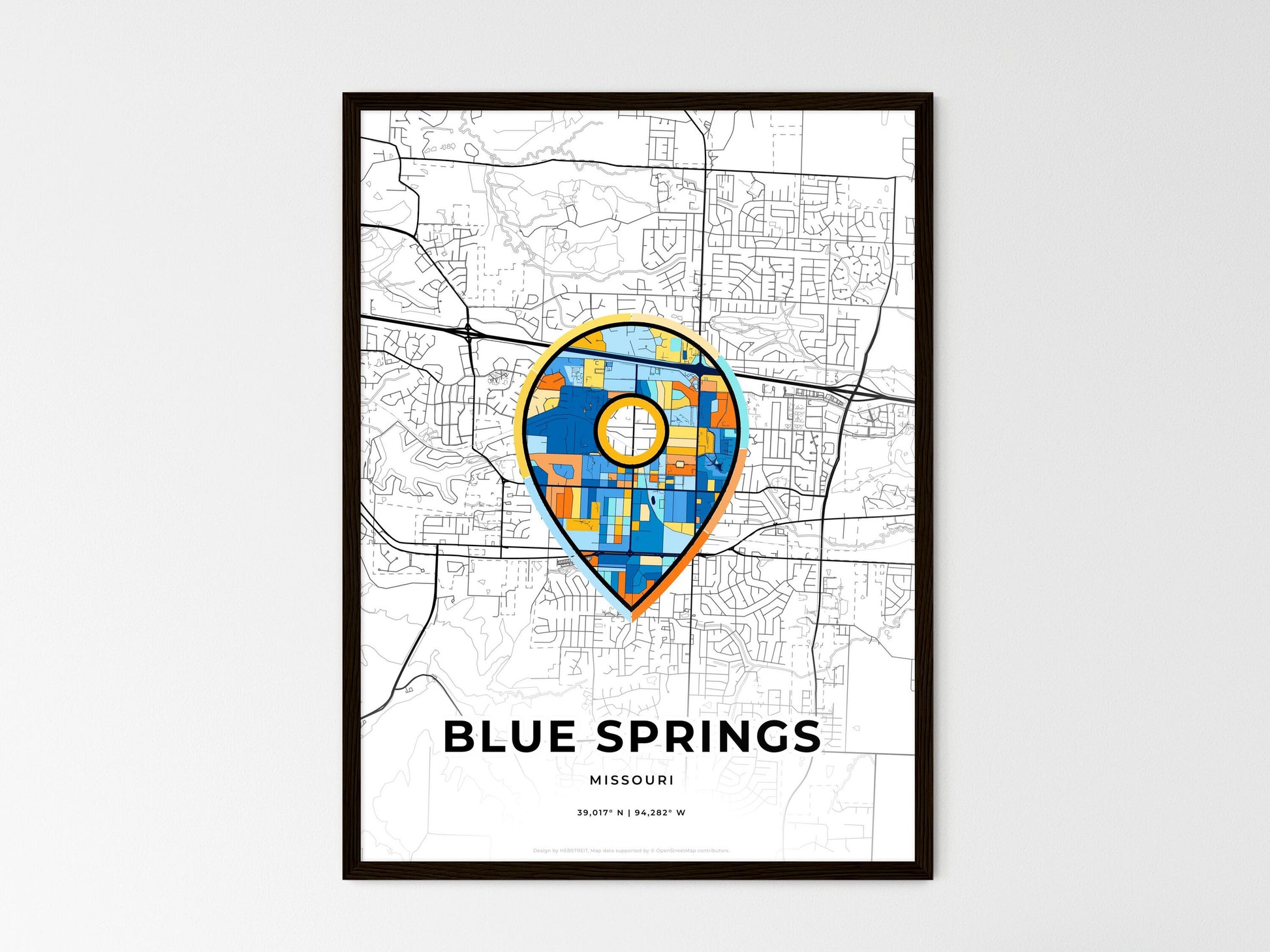Blue Springs Missouri wedding art map with pointer icon