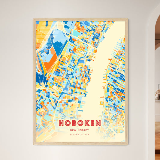 Colorful HOBOKEN NEW JERSEY Fine Art Map Blue Orange