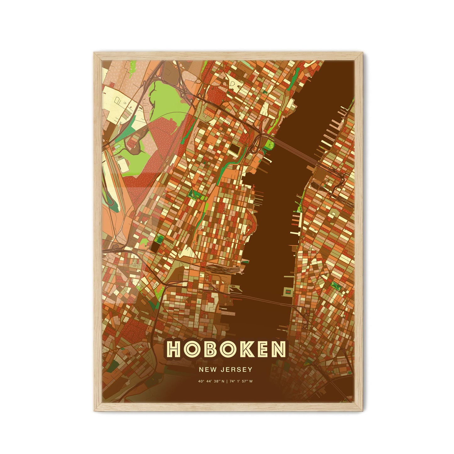 Colorful HOBOKEN NEW JERSEY Fine Art Map Farmhouse