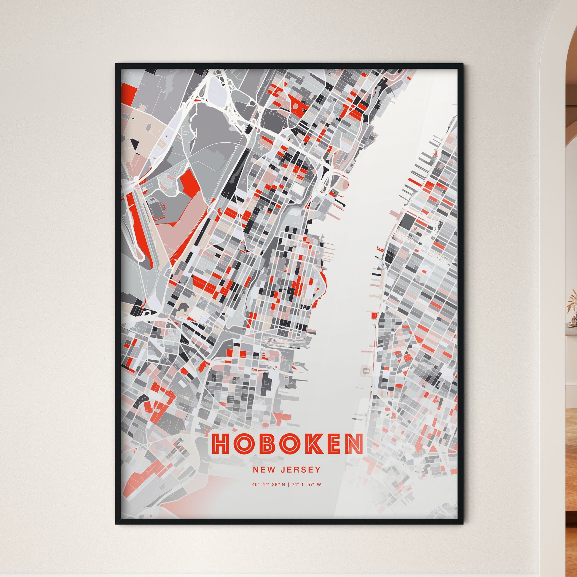 Colorful HOBOKEN NEW JERSEY Fine Art Map Modern