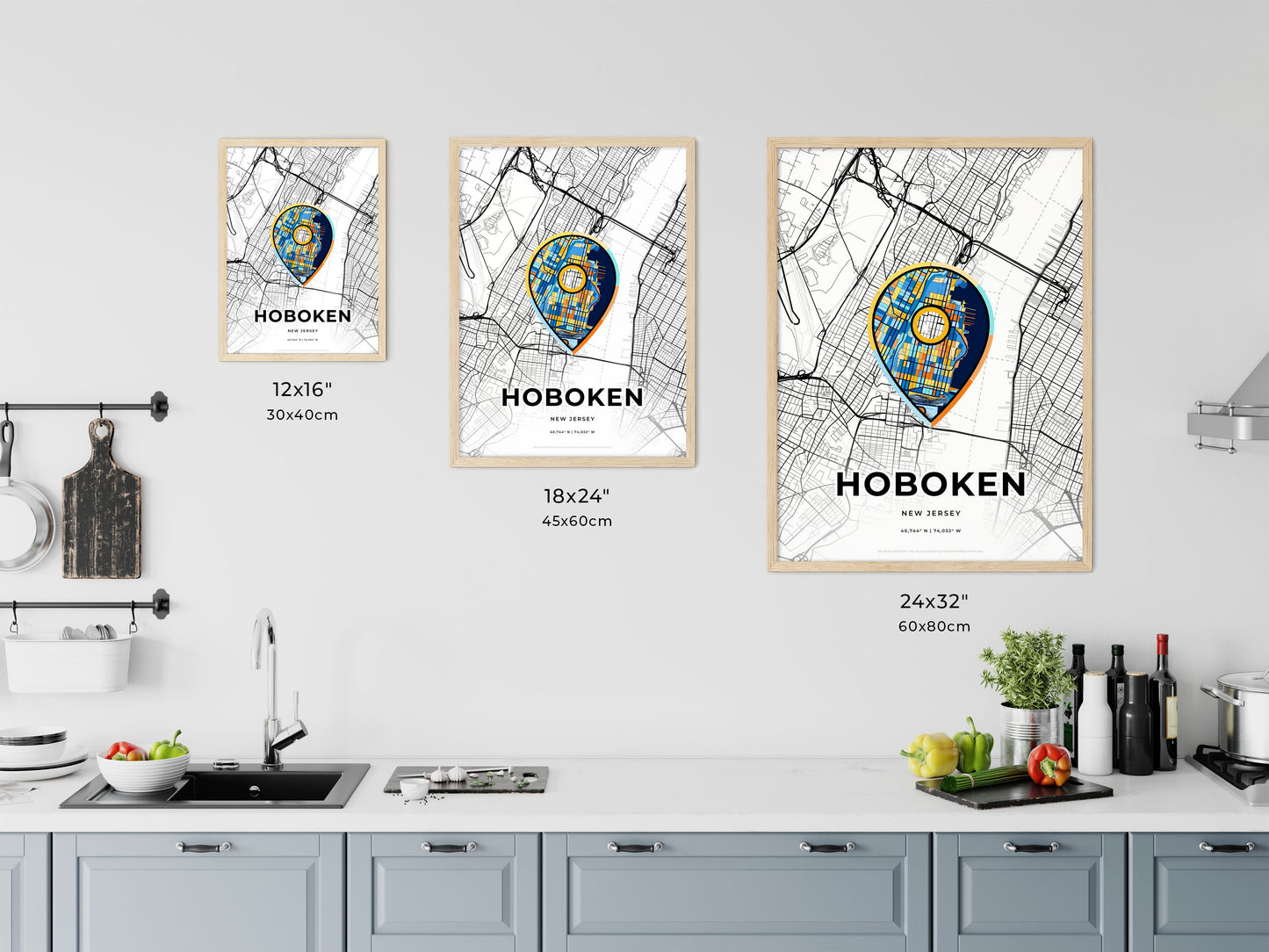 Hoboken New Jersey art map size chart