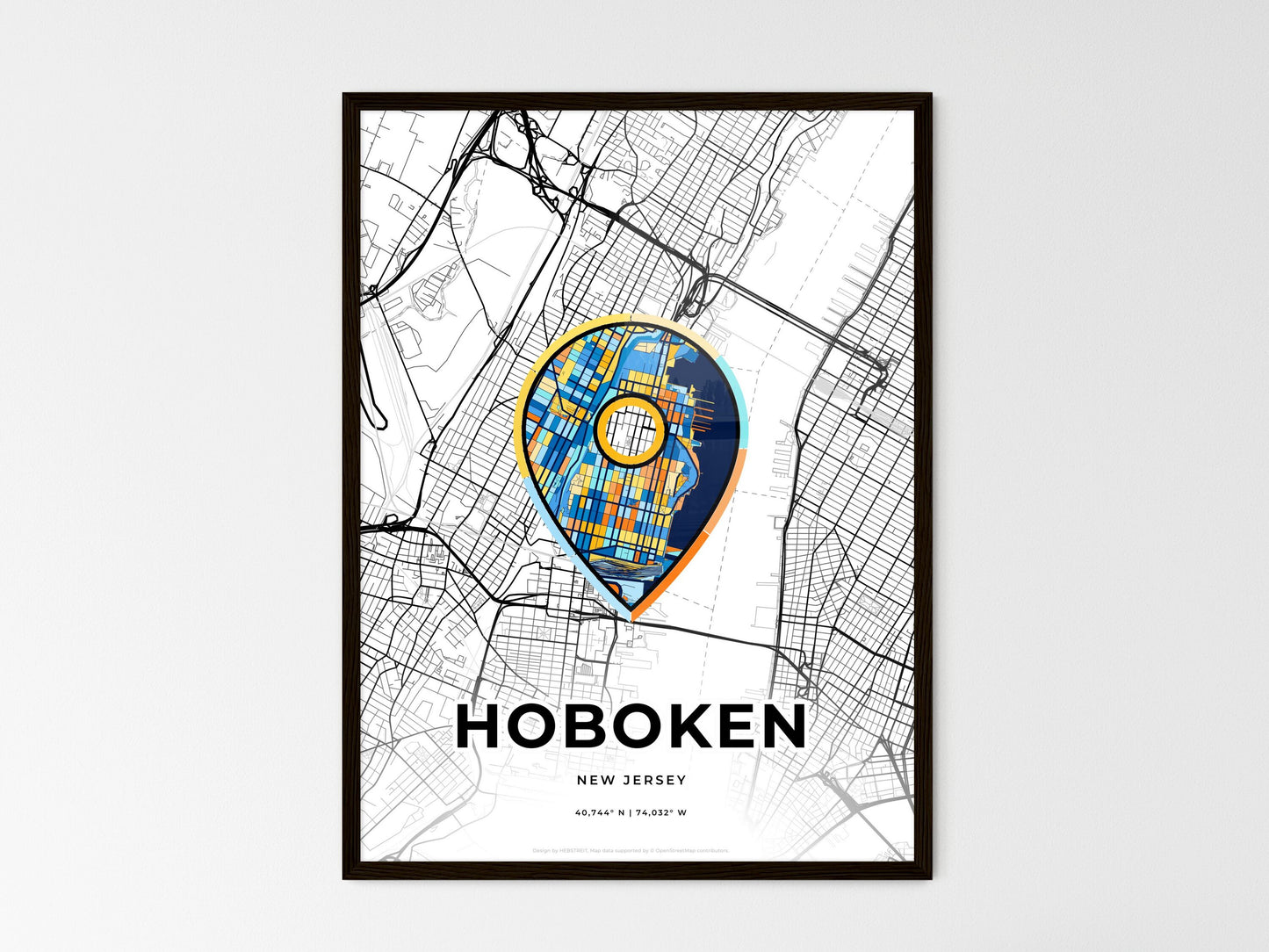 Hoboken New Jersey wedding art map with pointer icon