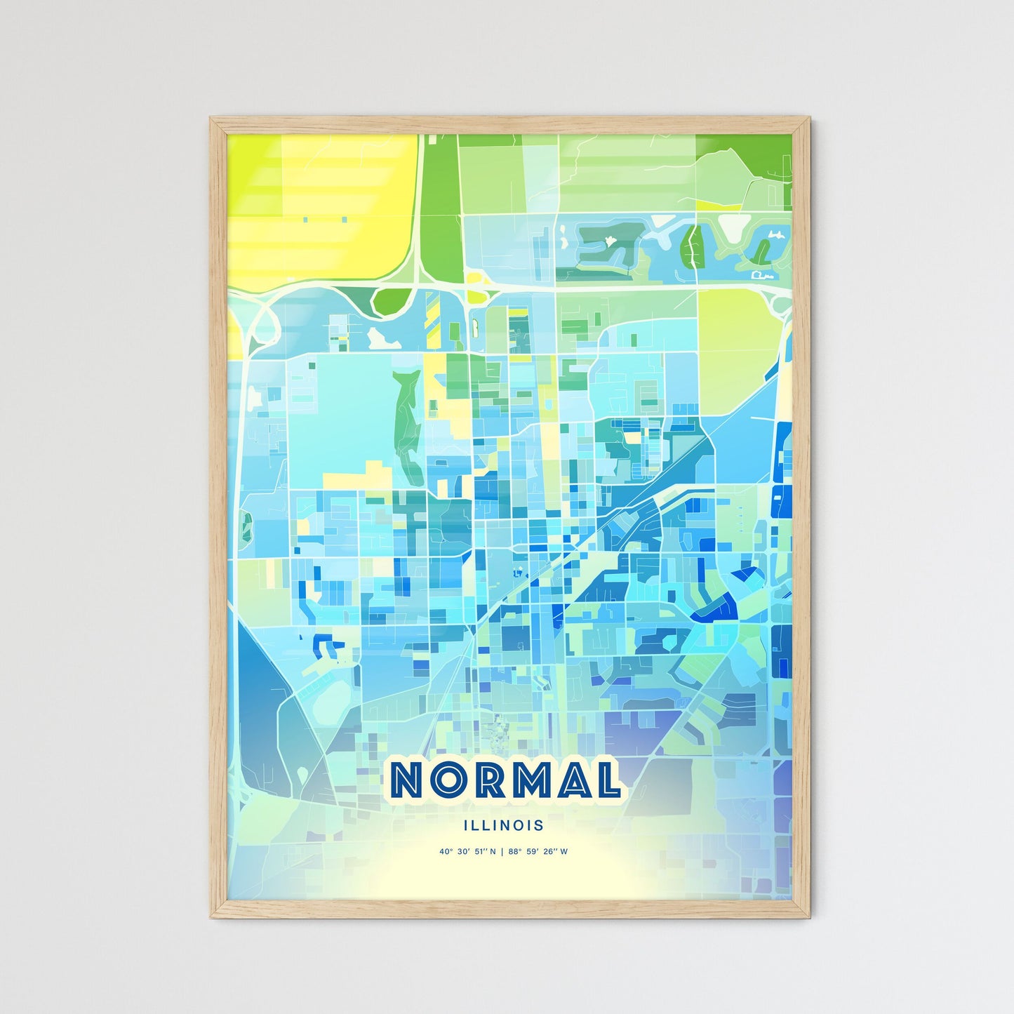 Colorful NORMAL ILLINOIS Fine Art Map Cool Blue