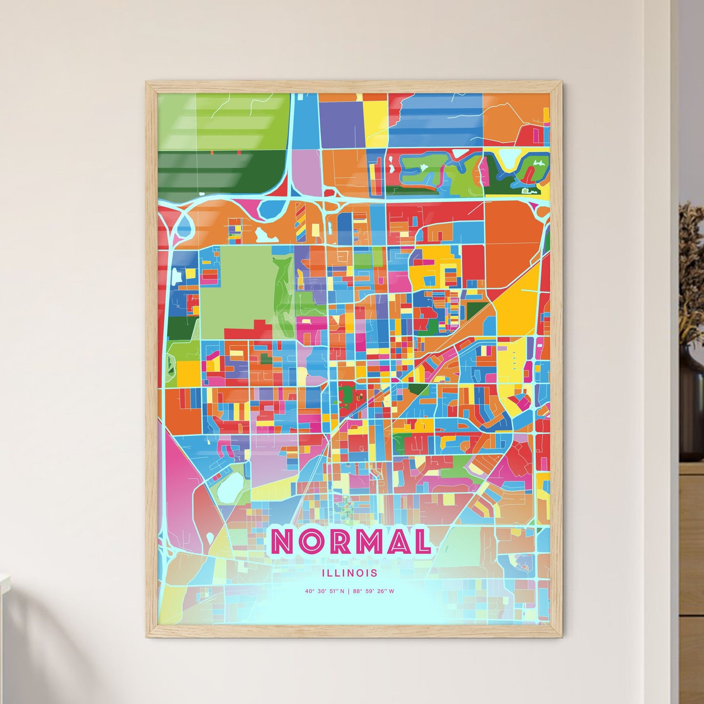 Colorful NORMAL ILLINOIS Fine Art Map Crazy Colors