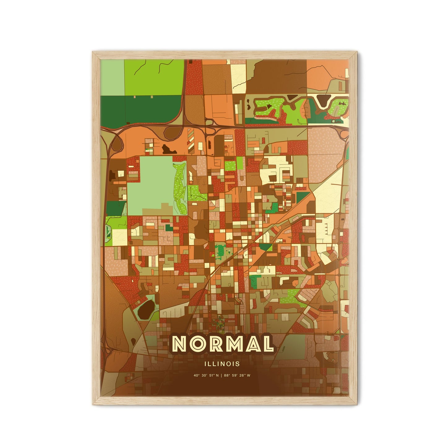 Colorful NORMAL ILLINOIS Fine Art Map Farmhouse