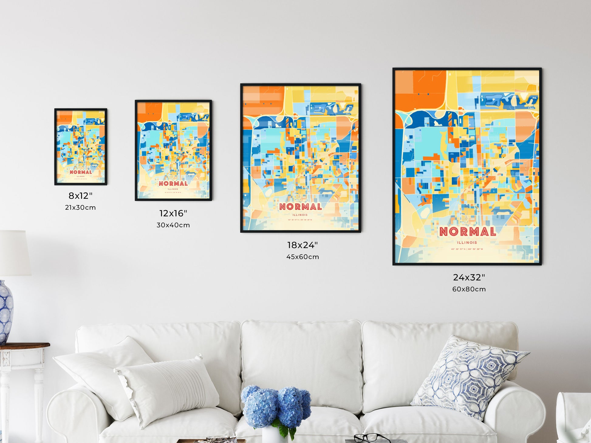 Colorful NORMAL ILLINOIS Fine Art Map Blue Orange