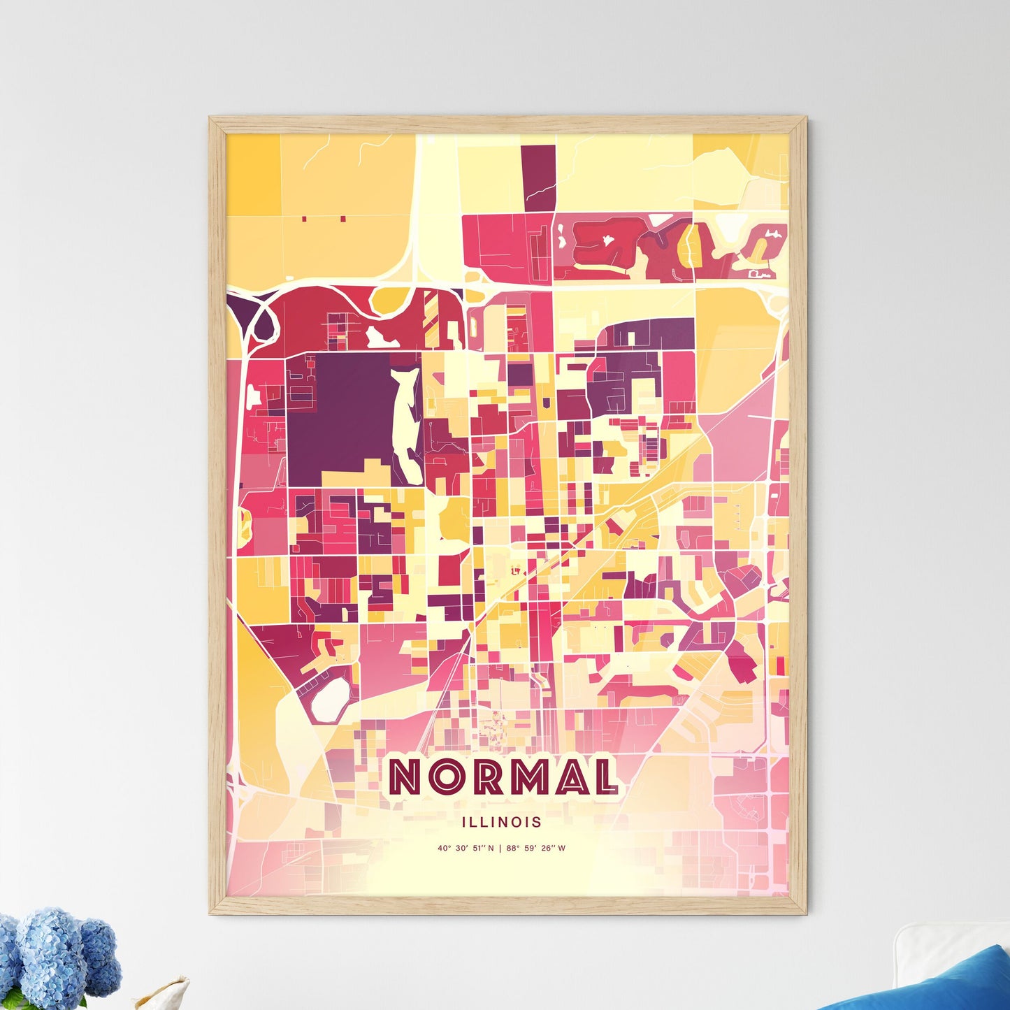 Colorful NORMAL ILLINOIS Fine Art Map Hot Red