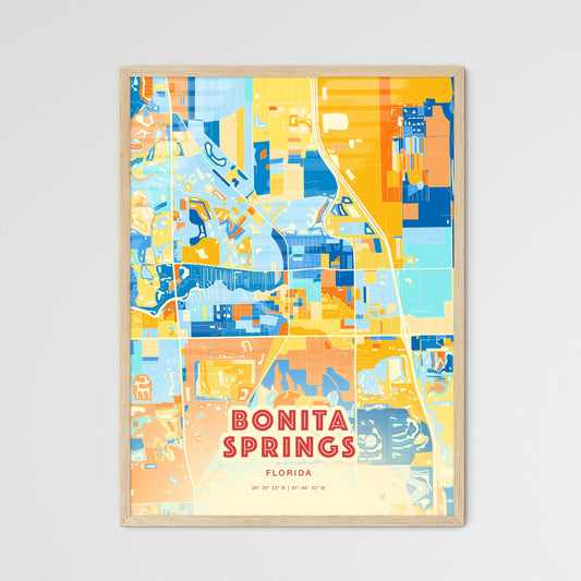 Colorful BONITA SPRINGS FLORIDA Fine Art Map Blue Orange