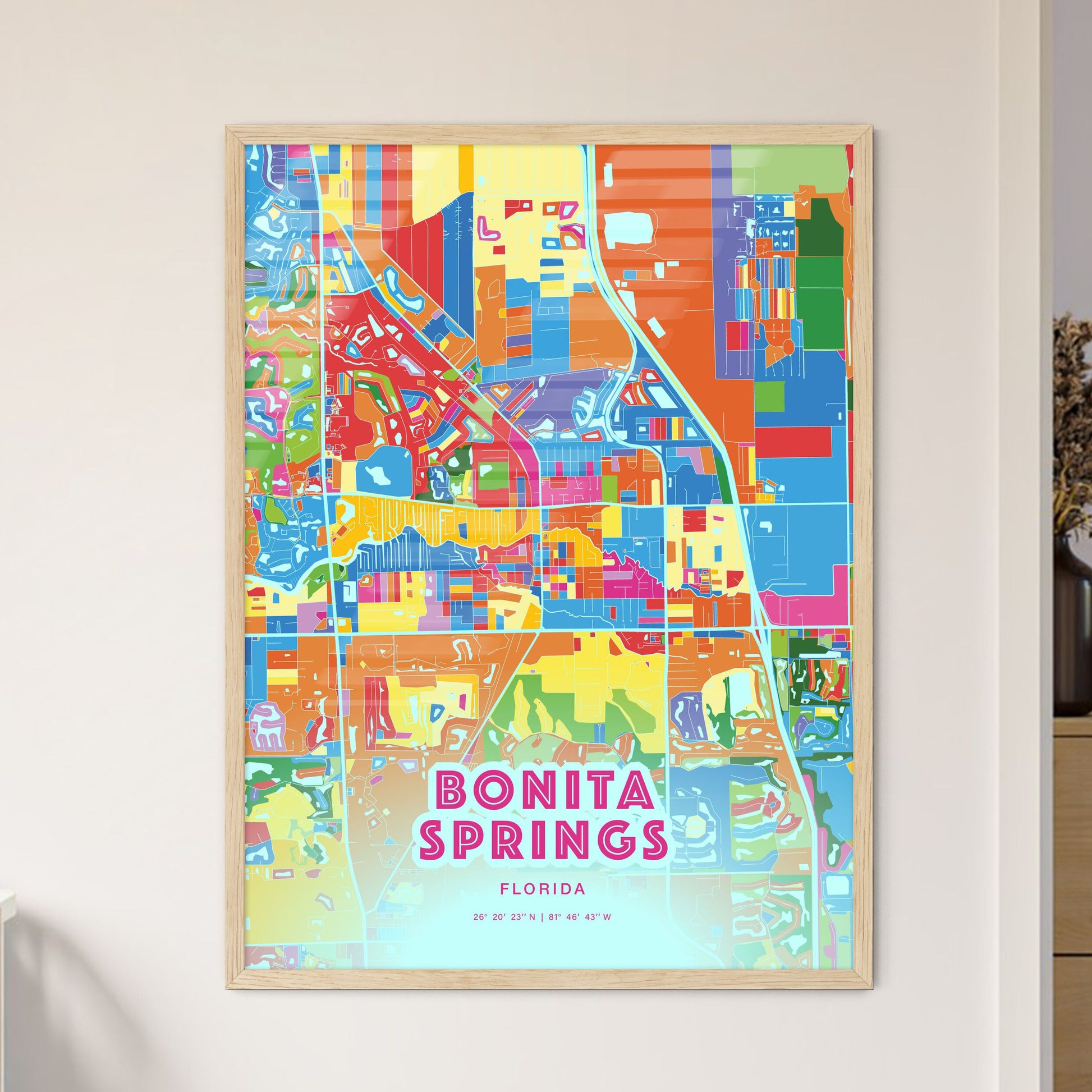 Colorful BONITA SPRINGS FLORIDA Fine Art Map Crazy Colors