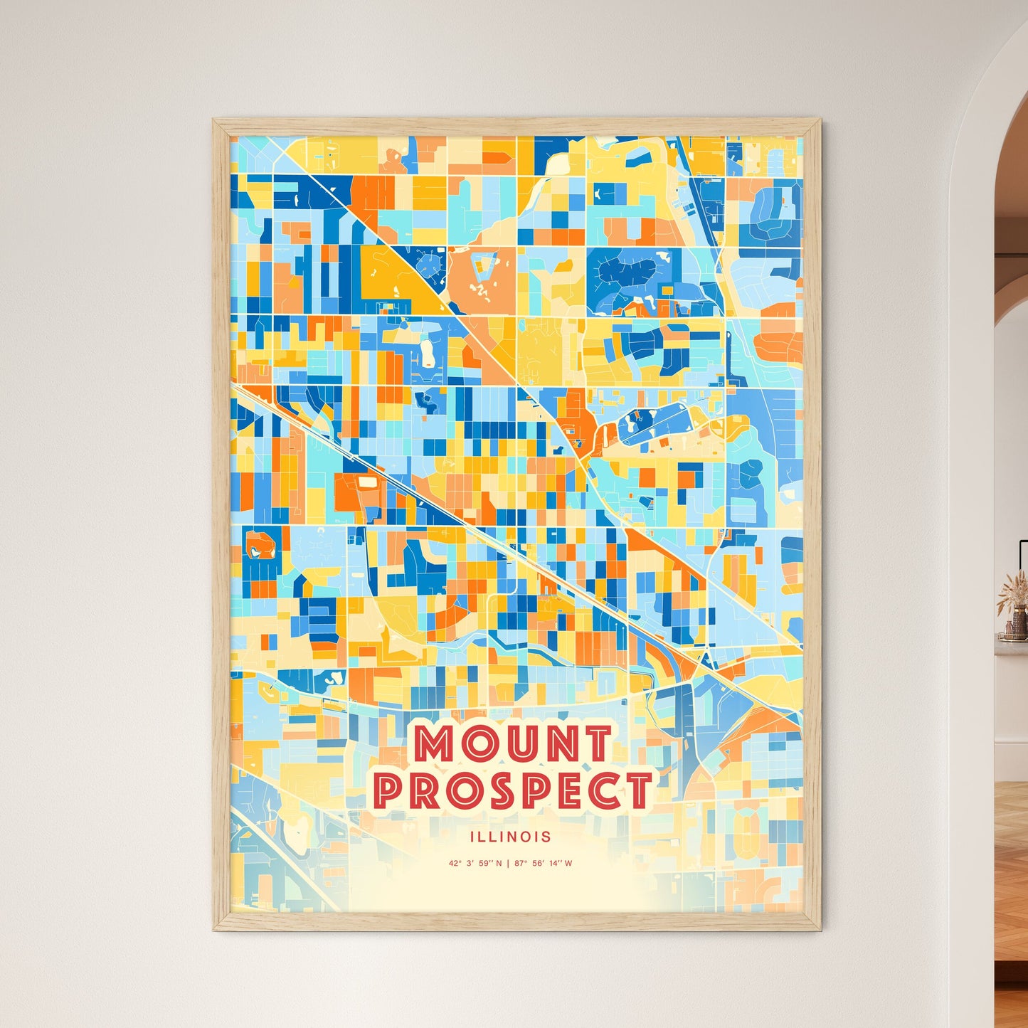 Colorful MOUNT PROSPECT ILLINOIS Fine Art Map Blue Orange