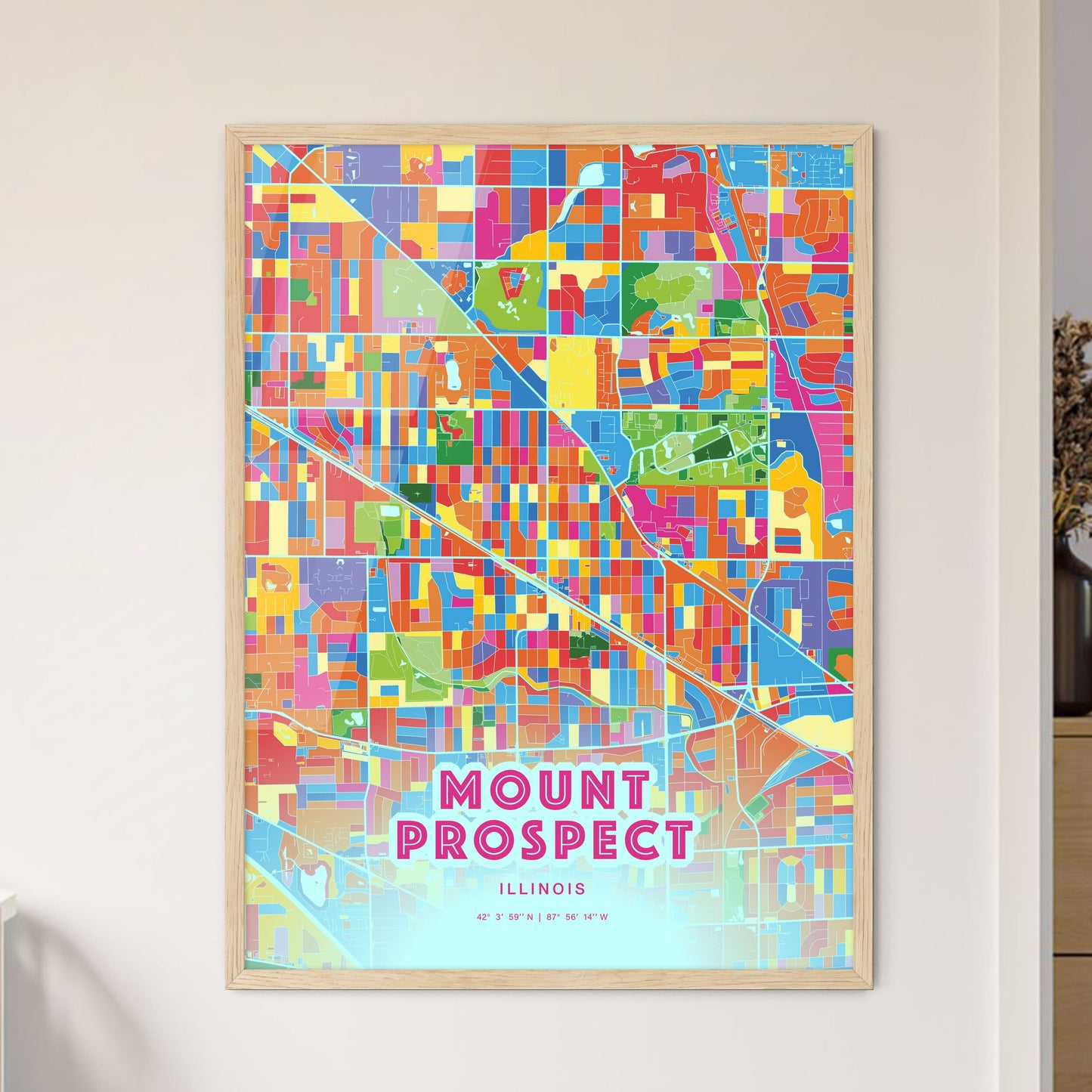 Colorful MOUNT PROSPECT ILLINOIS Fine Art Map Crazy Colors