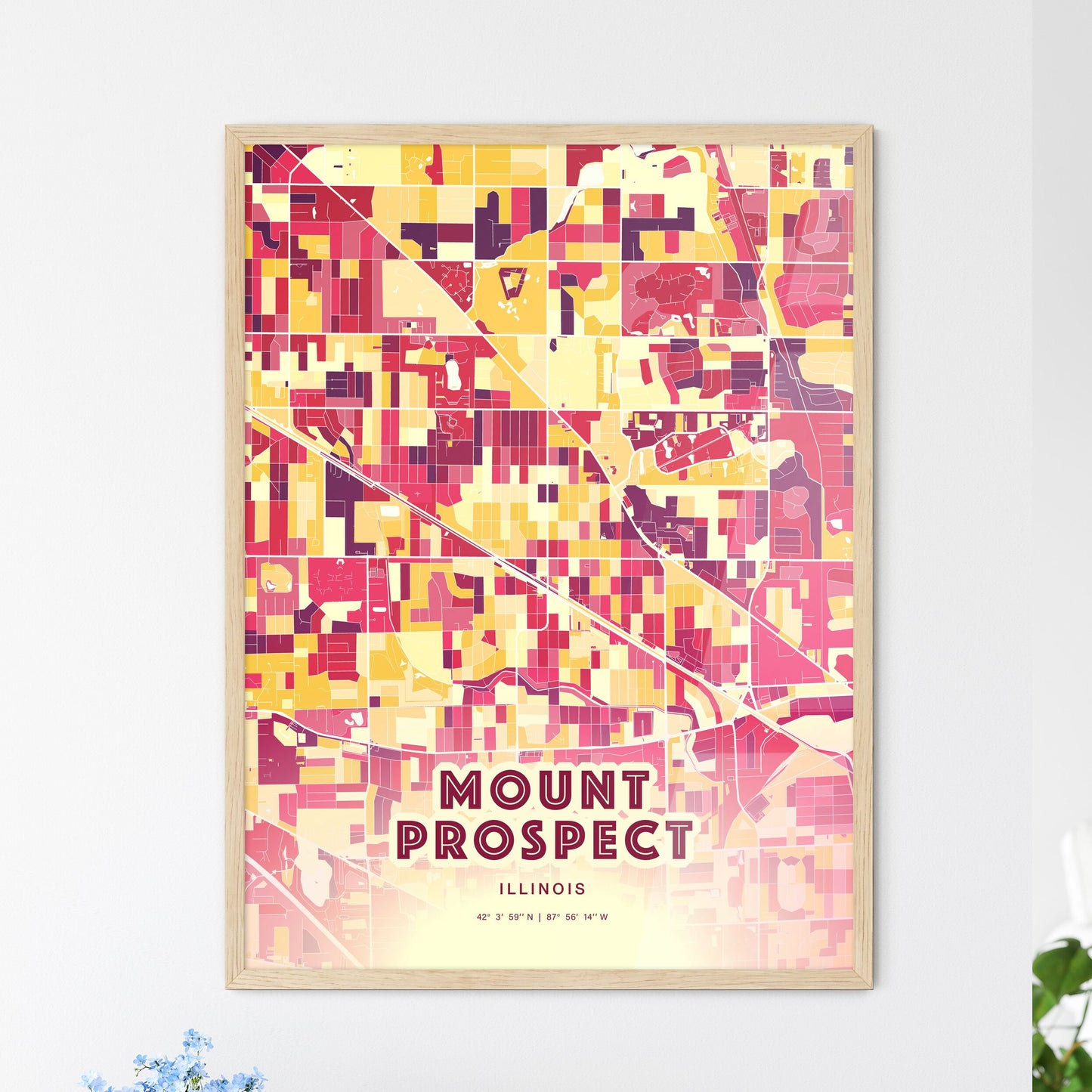 Colorful MOUNT PROSPECT ILLINOIS Fine Art Map Hot Red