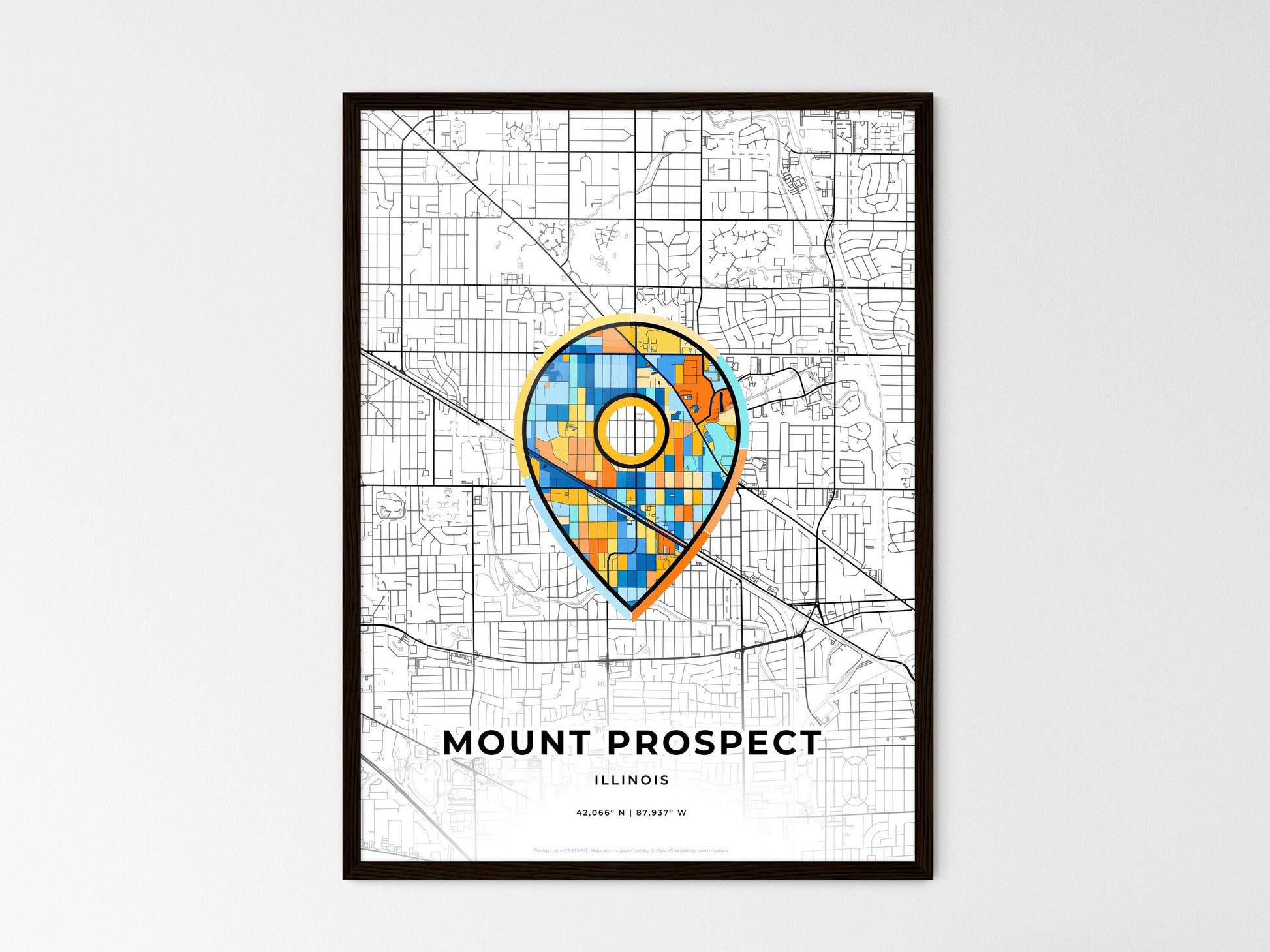 Mount Prospect Illinois wedding art map with pointer icon