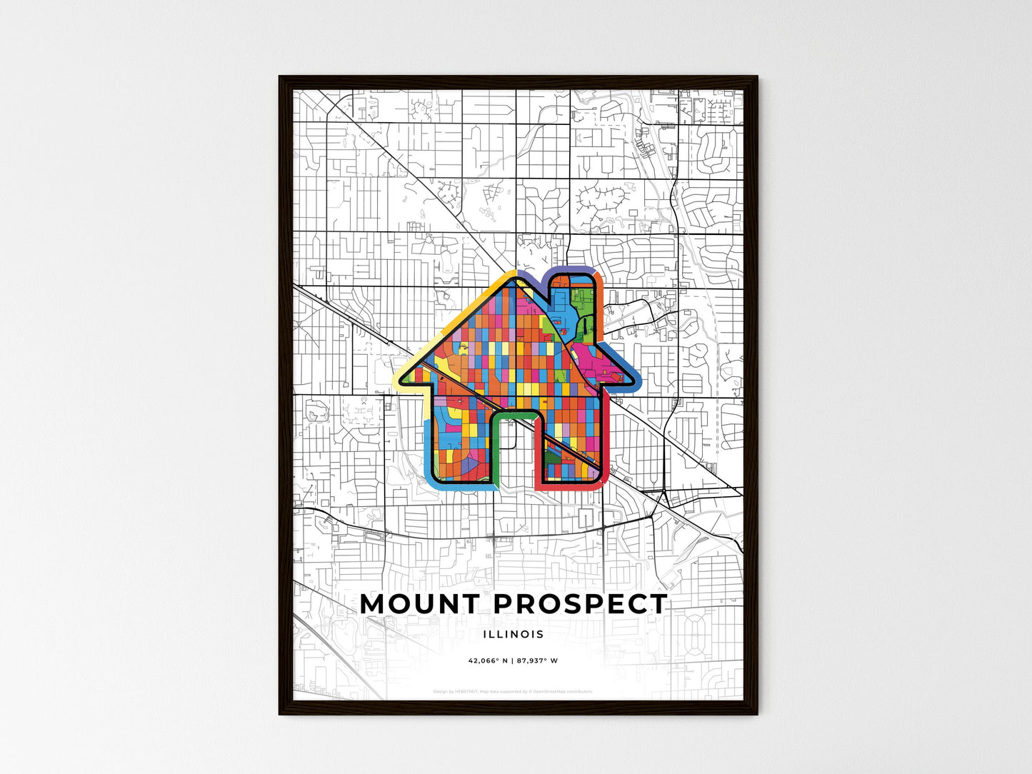 Mount Prospect Illinois wedding art map with home icon