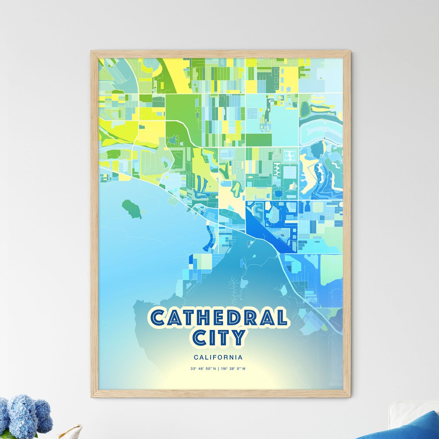 Colorful CATHEDRAL CITY CALIFORNIA Fine Art Map Cool Blue