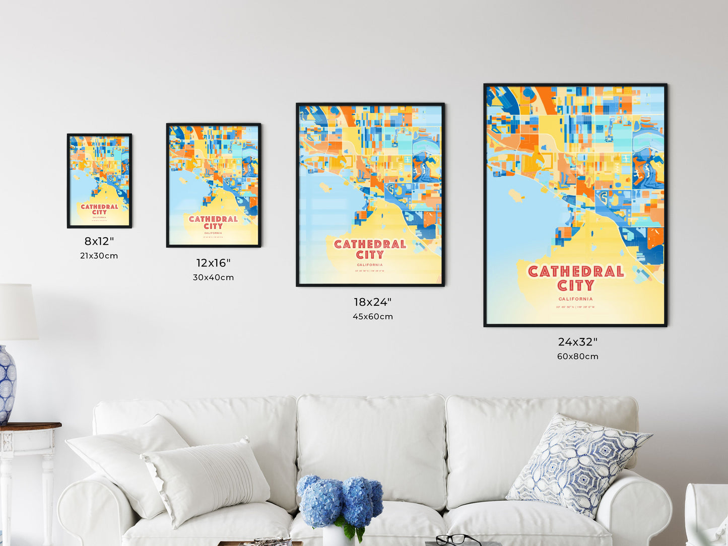 Colorful CATHEDRAL CITY CALIFORNIA Fine Art Map Blue Orange