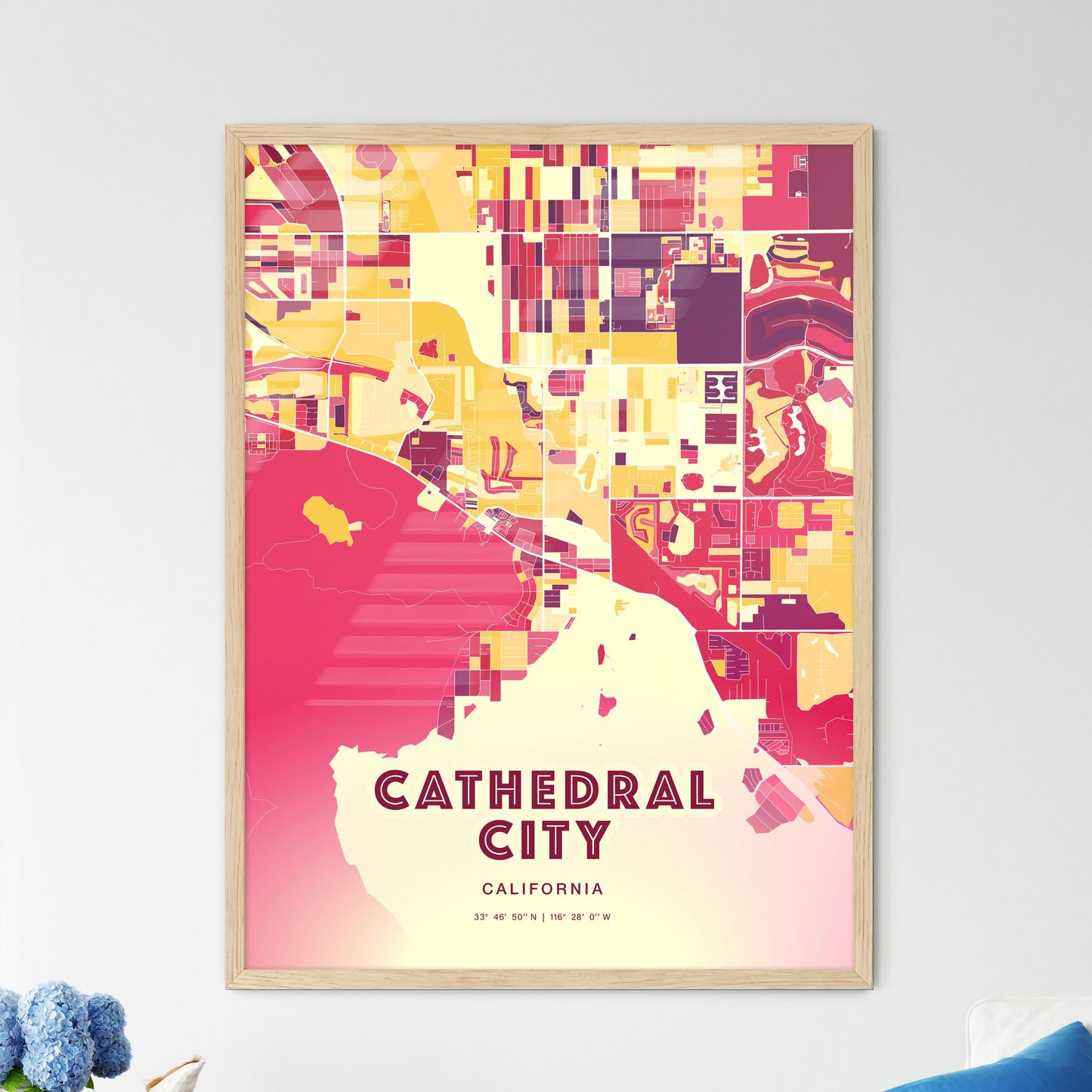 Colorful CATHEDRAL CITY CALIFORNIA Fine Art Map Hot Red