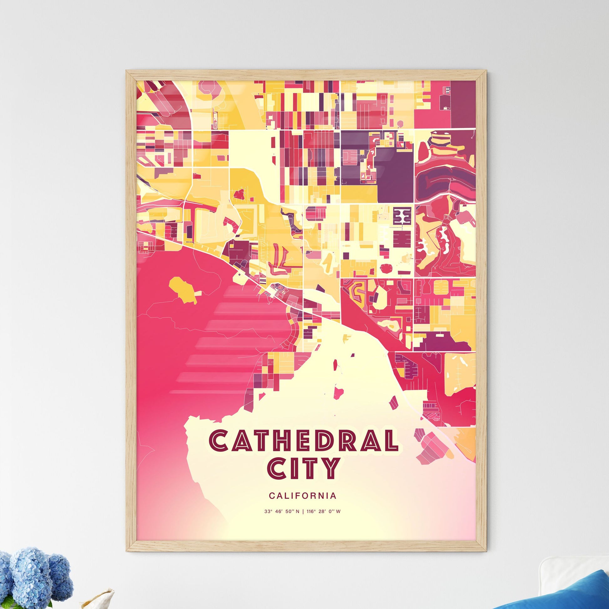 Colorful CATHEDRAL CITY CALIFORNIA Fine Art Map Hot Red