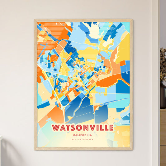 Colorful WATSONVILLE CALIFORNIA Fine Art Map Blue Orange