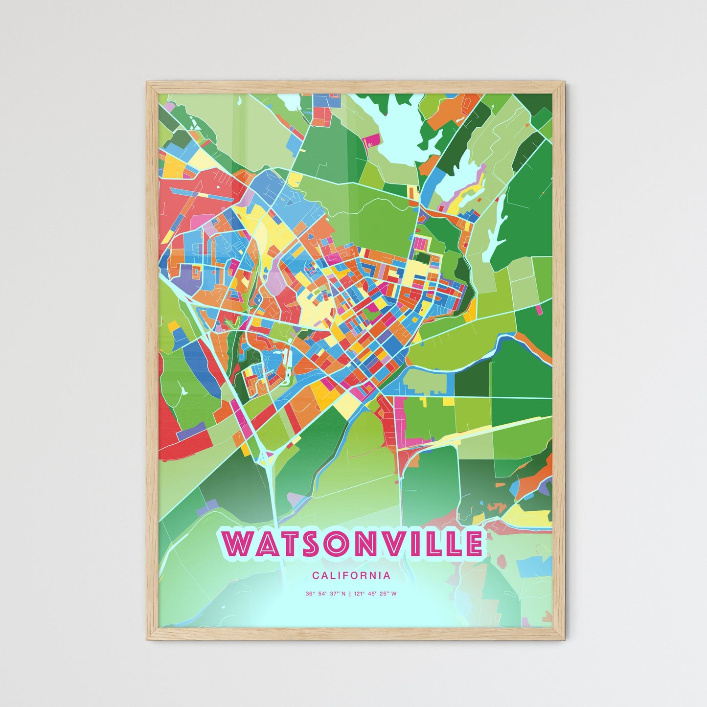 Colorful WATSONVILLE CALIFORNIA Fine Art Map Crazy Colors