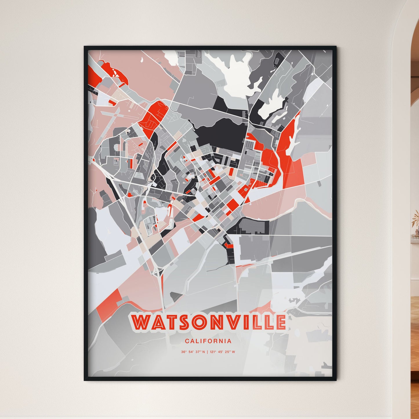 Colorful WATSONVILLE CALIFORNIA Fine Art Map Modern