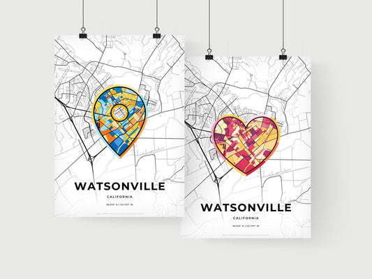 WATSONVILLE CALIFORNIA minimal art map with a colorful icon.