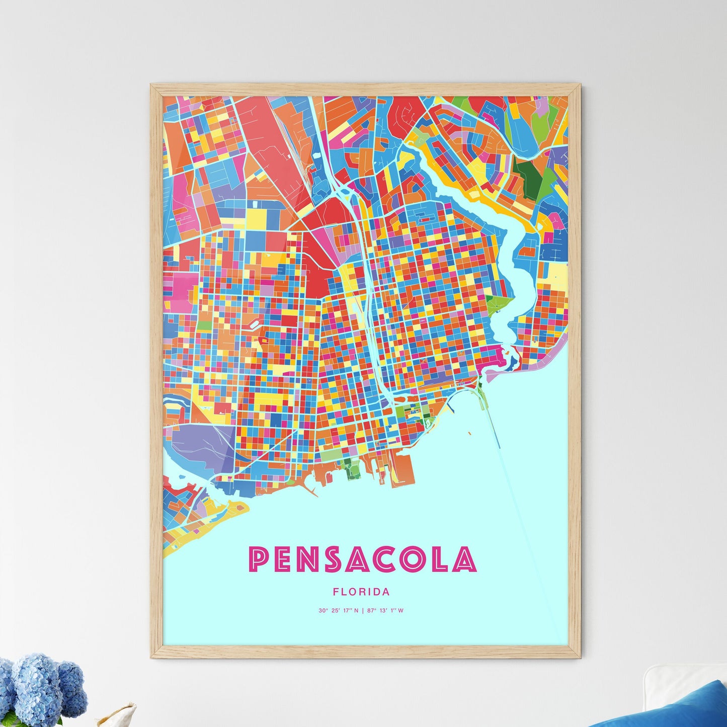 Colorful PENSACOLA FLORIDA Fine Art Map Crazy Colors