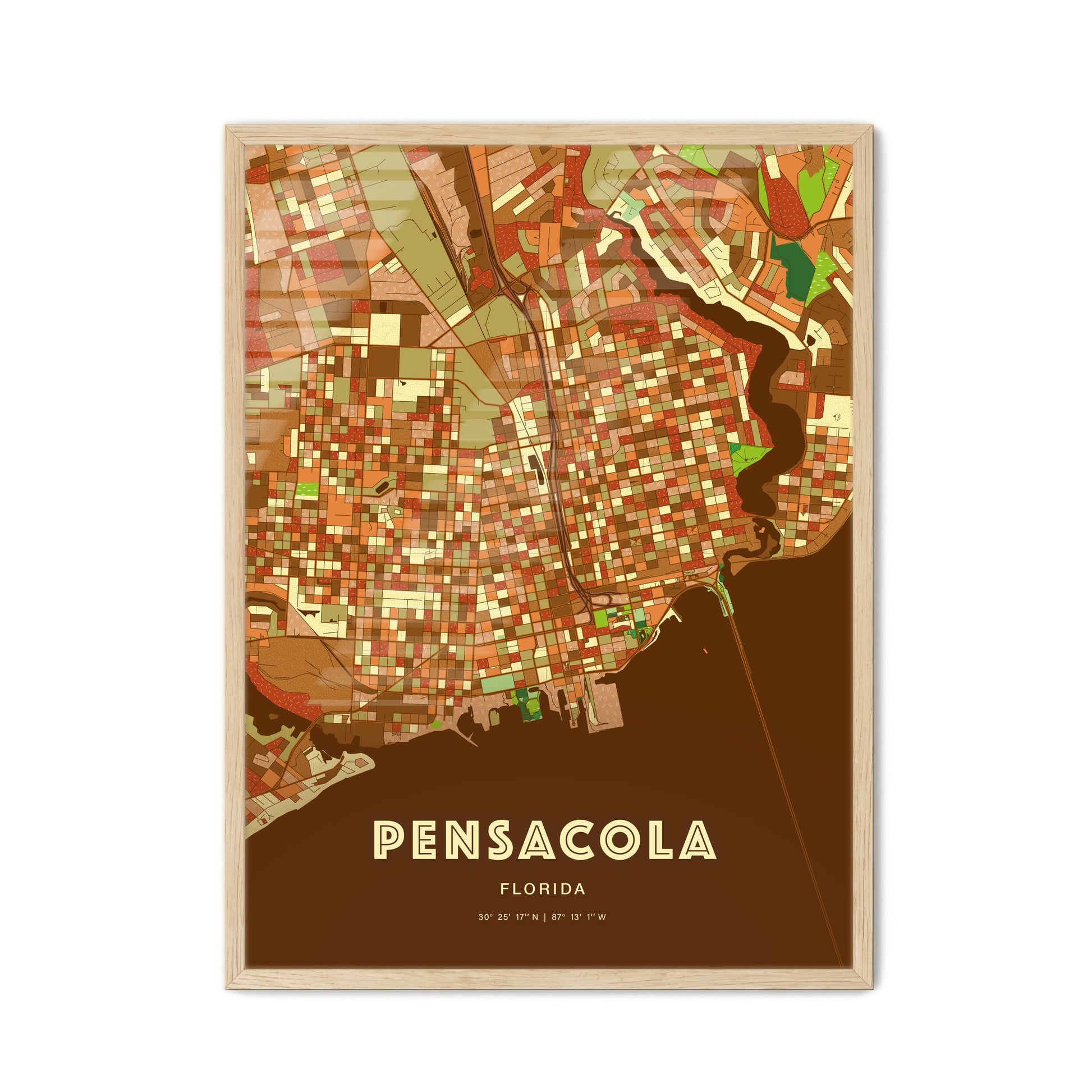 Colorful PENSACOLA FLORIDA Fine Art Map Farmhouse