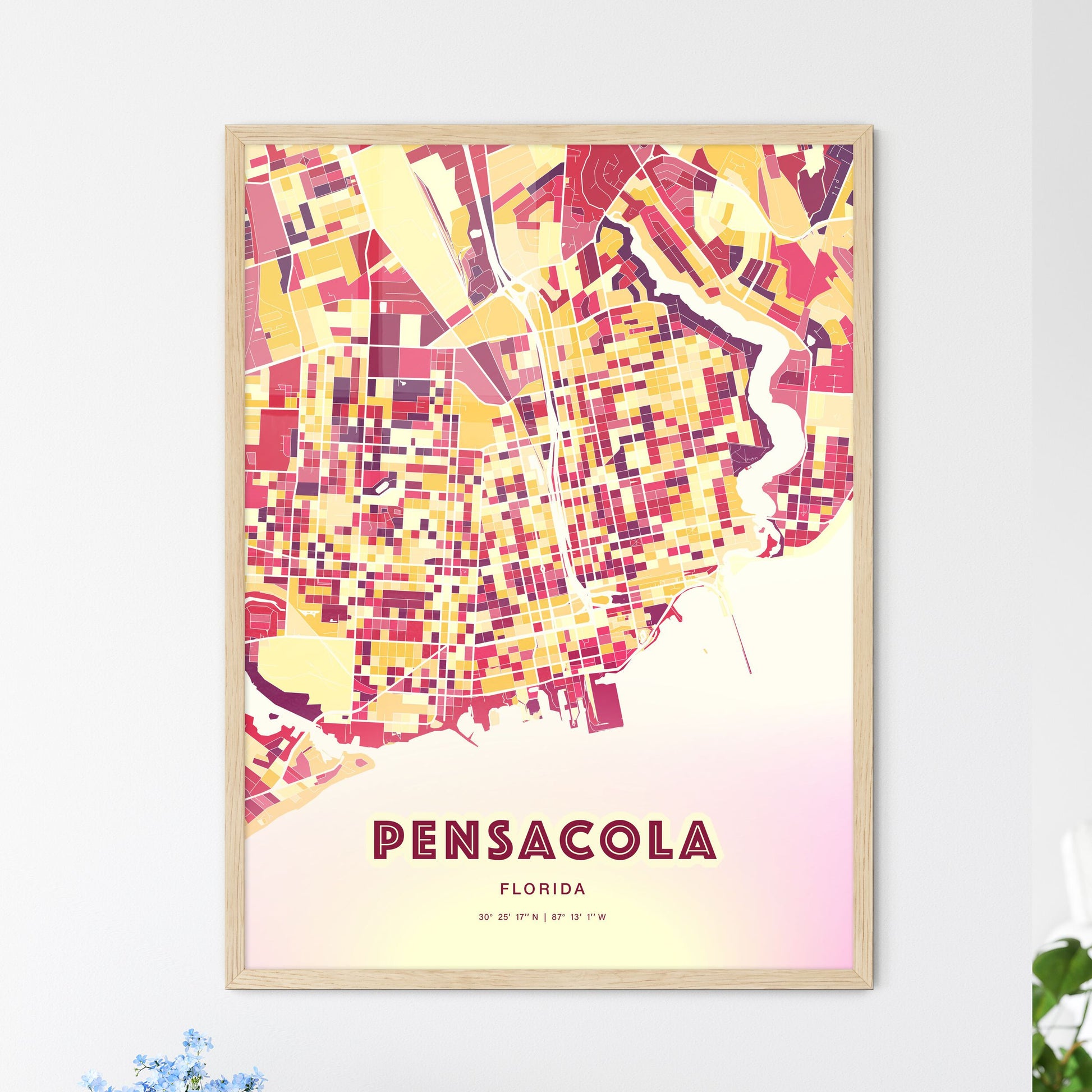 Colorful PENSACOLA FLORIDA Fine Art Map Hot Red