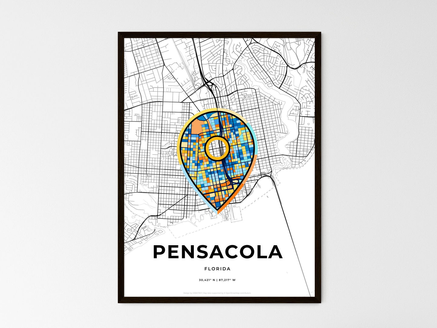 Pensacola Florida wedding art map with pointer icon
