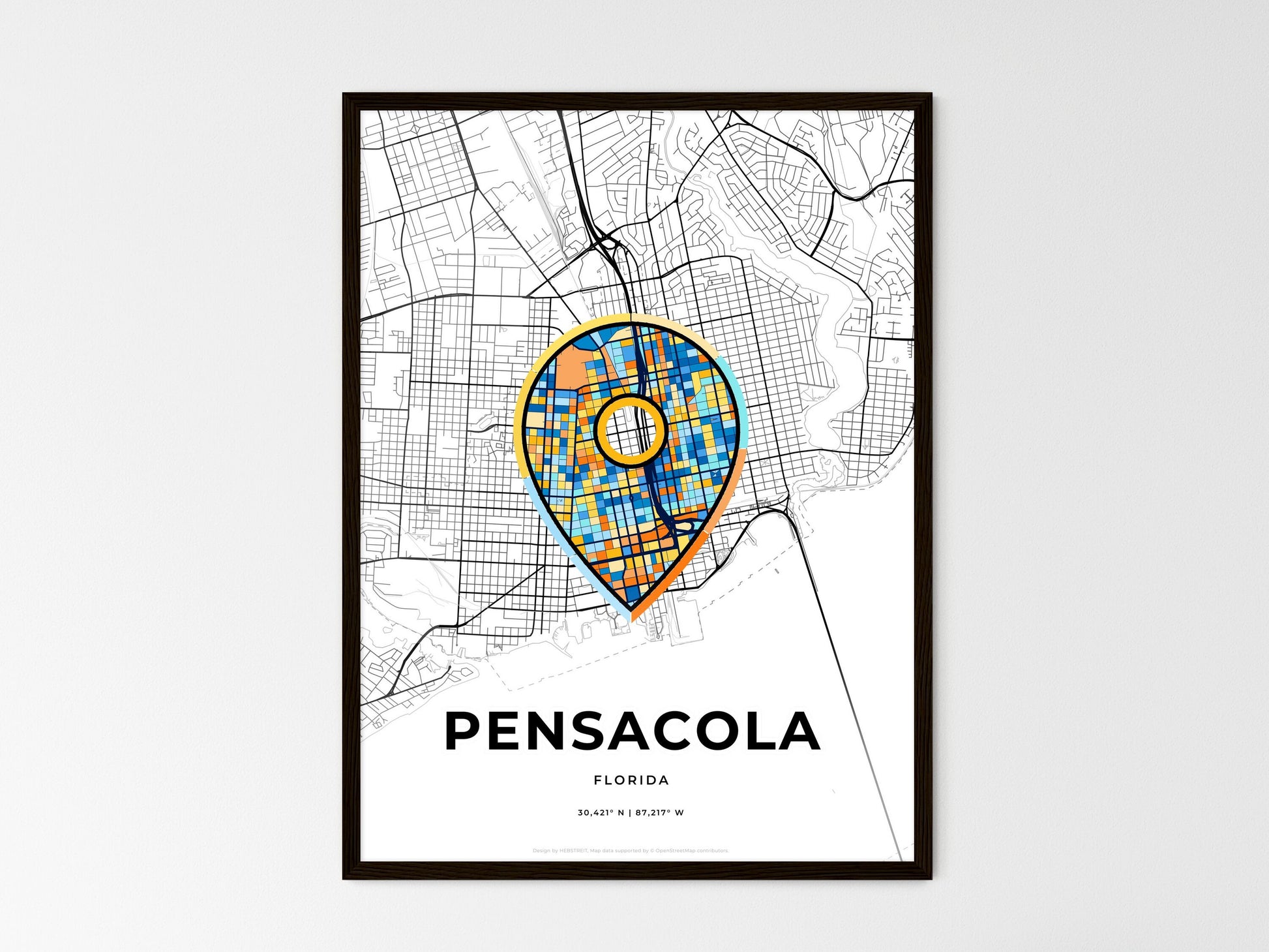 Pensacola Florida wedding art map with pointer icon