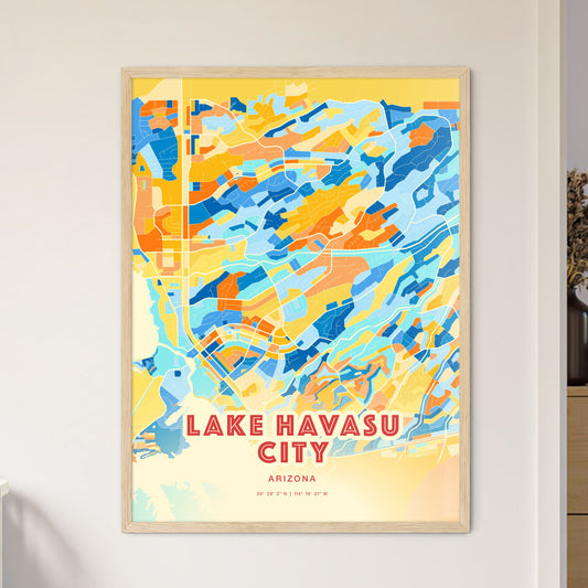 Colorful LAKE HAVASU CITY ARIZONA Fine Art Map Blue Orange