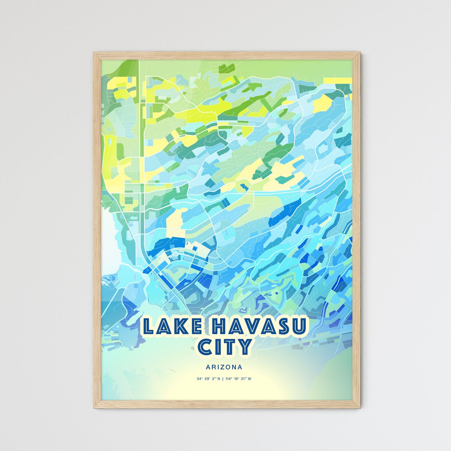 Colorful LAKE HAVASU CITY ARIZONA Fine Art Map Cool Blue