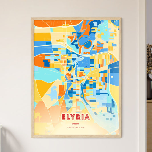 Colorful ELYRIA OHIO Fine Art Map Blue Orange