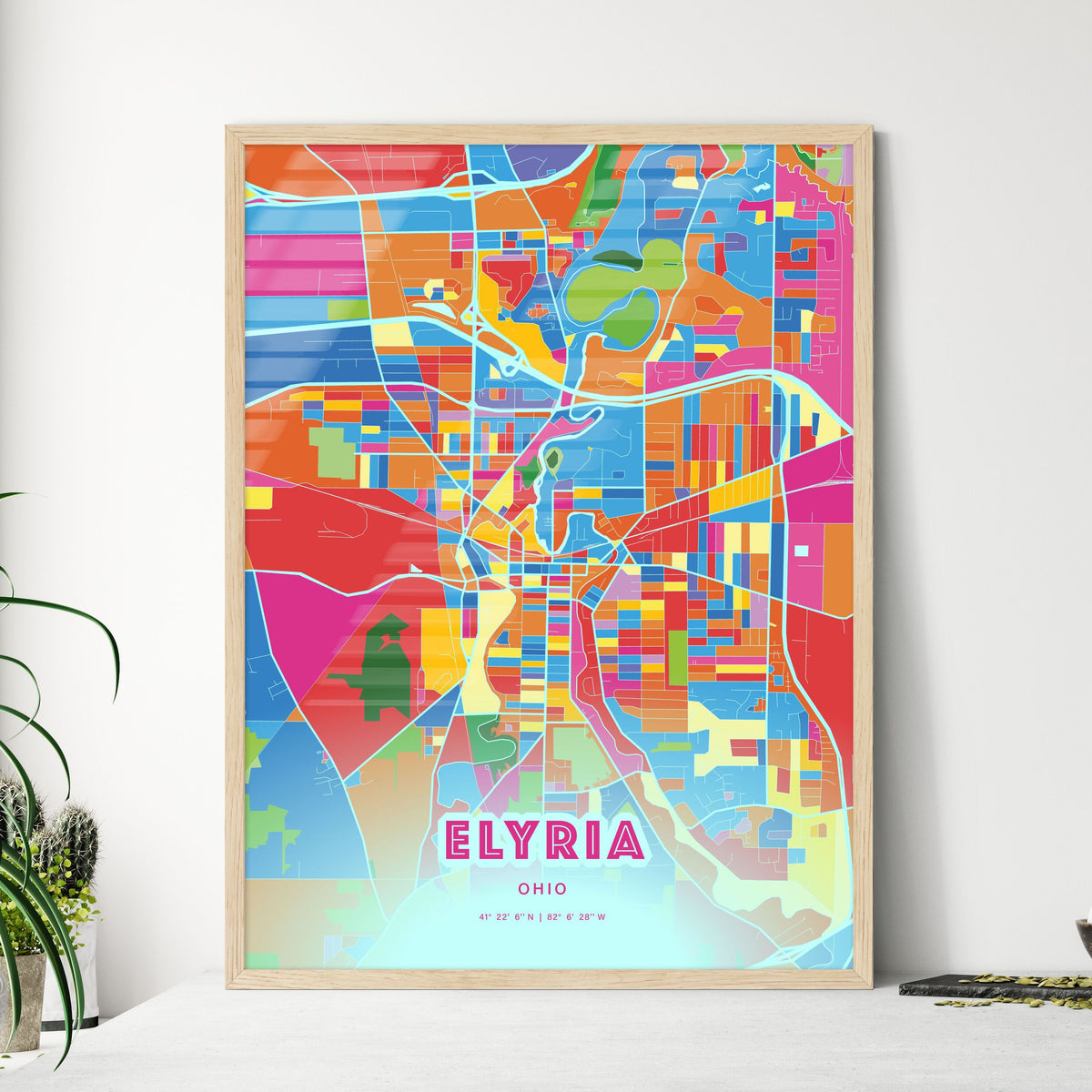 Colorful ELYRIA OHIO Fine Art Map Crazy Colors