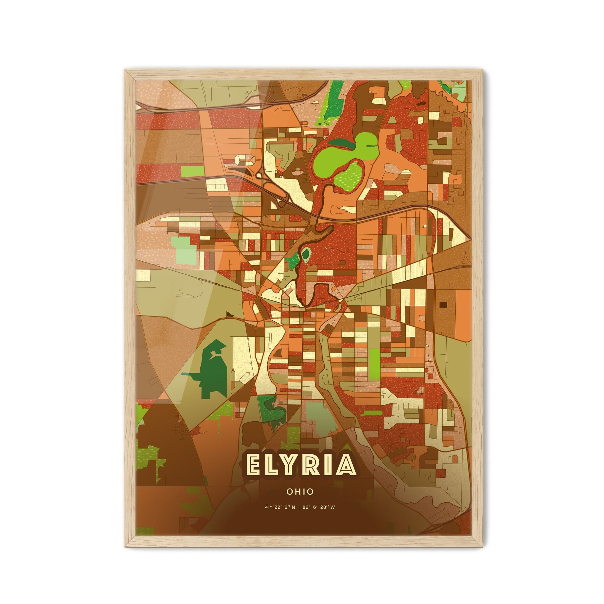 Colorful ELYRIA OHIO Fine Art Map Farmhouse