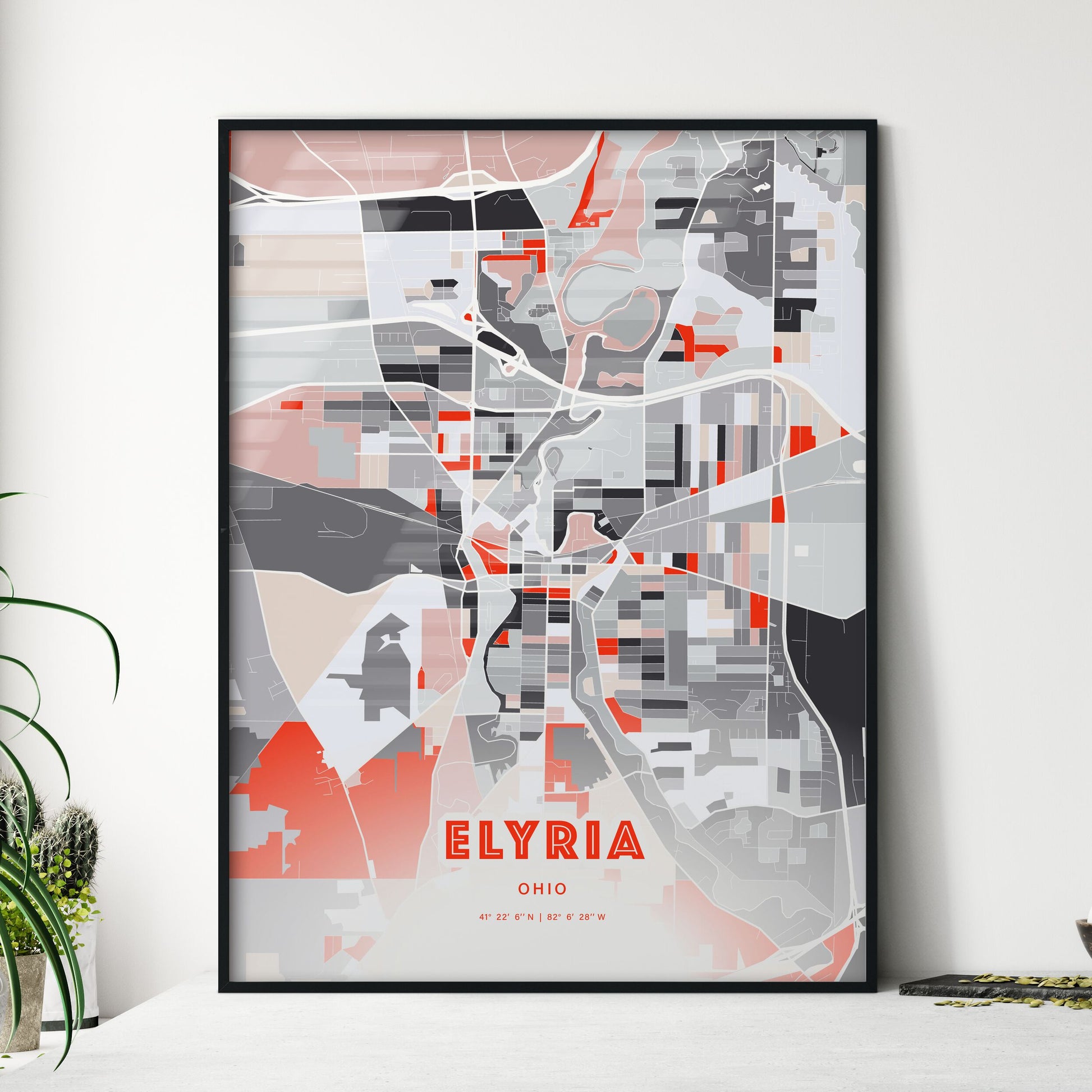 Colorful ELYRIA OHIO Fine Art Map Modern