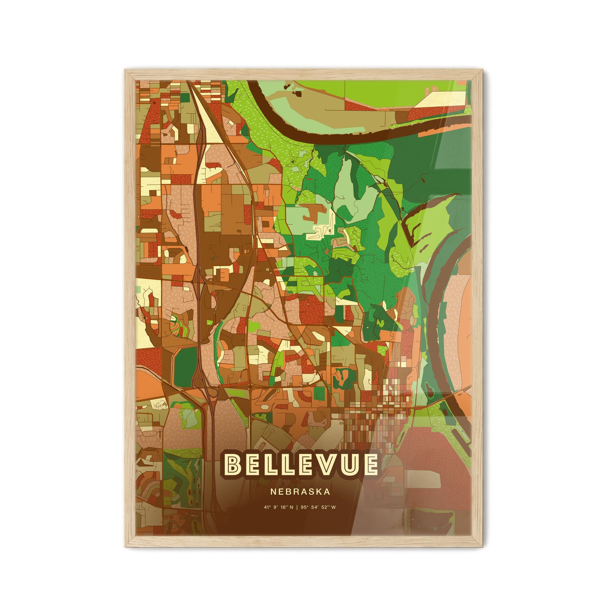 Colorful BELLEVUE NEBRASKA Fine Art Map Farmhouse