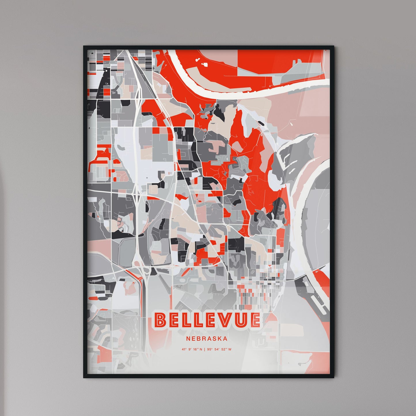 Colorful BELLEVUE NEBRASKA Fine Art Map Modern