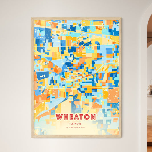 Colorful WHEATON ILLINOIS Fine Art Map Blue Orange