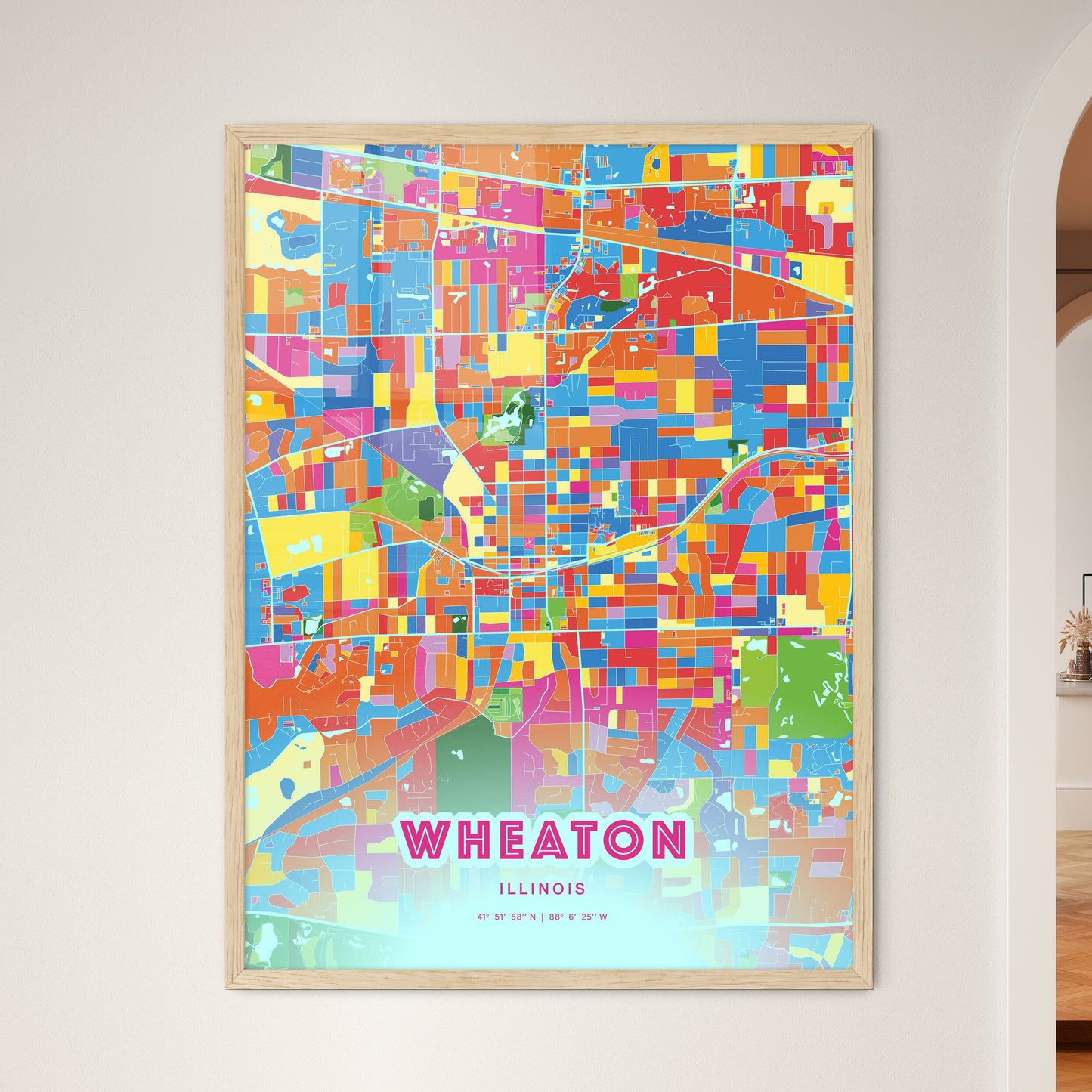 Colorful WHEATON ILLINOIS Fine Art Map Crazy Colors