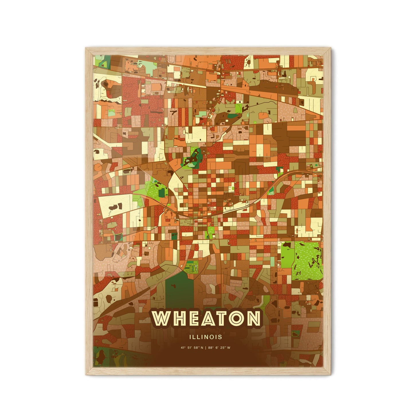 Colorful WHEATON ILLINOIS Fine Art Map Farmhouse