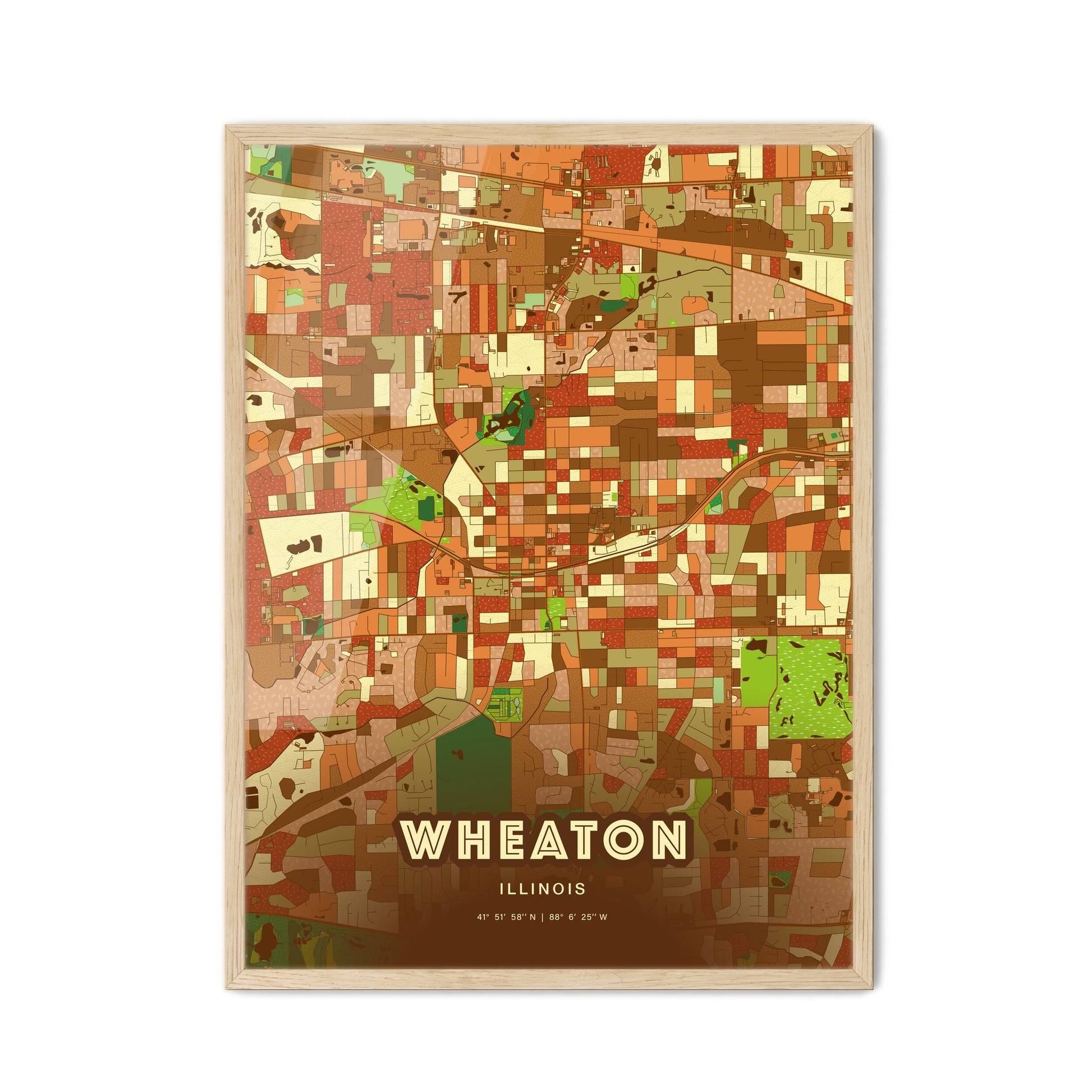 Colorful WHEATON ILLINOIS Fine Art Map Farmhouse