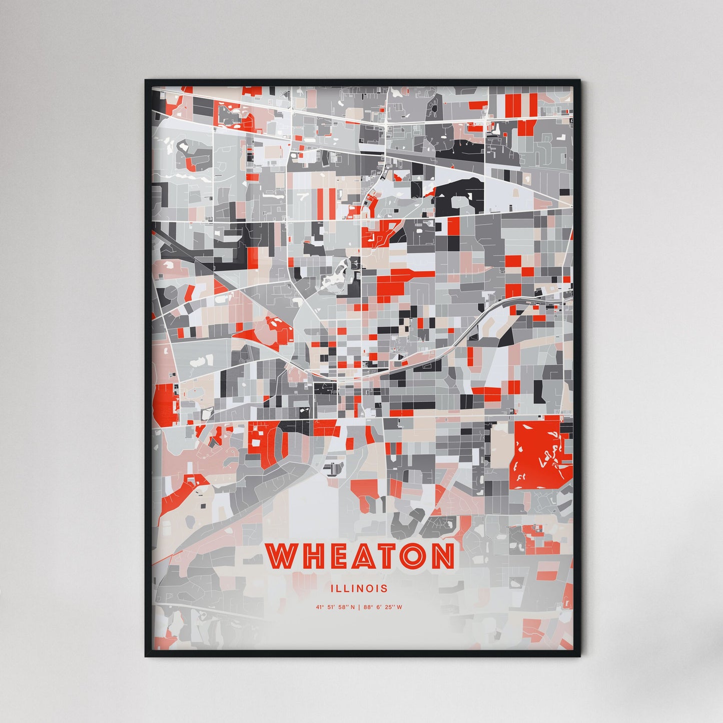 Colorful WHEATON ILLINOIS Fine Art Map Modern