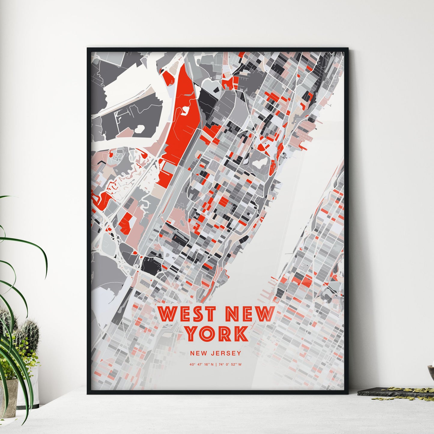 Colorful WEST NEW YORK NEW JERSEY Fine Art Map Modern