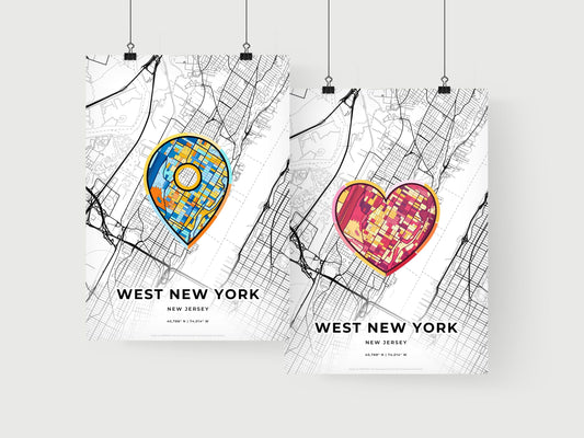 WEST NEW YORK NEW JERSEY minimal art map with a colorful icon.